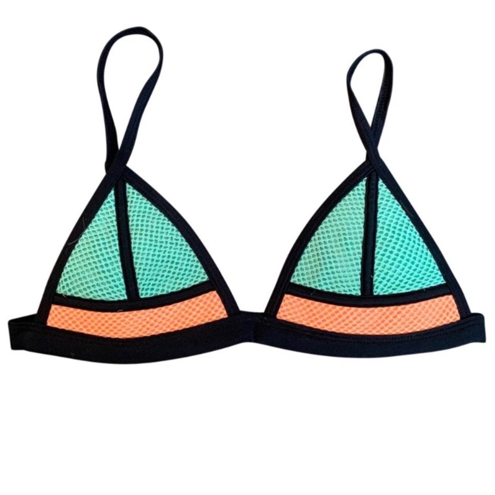 Triangle Retro Bikini Top in Turquoise and Orange  - Size L